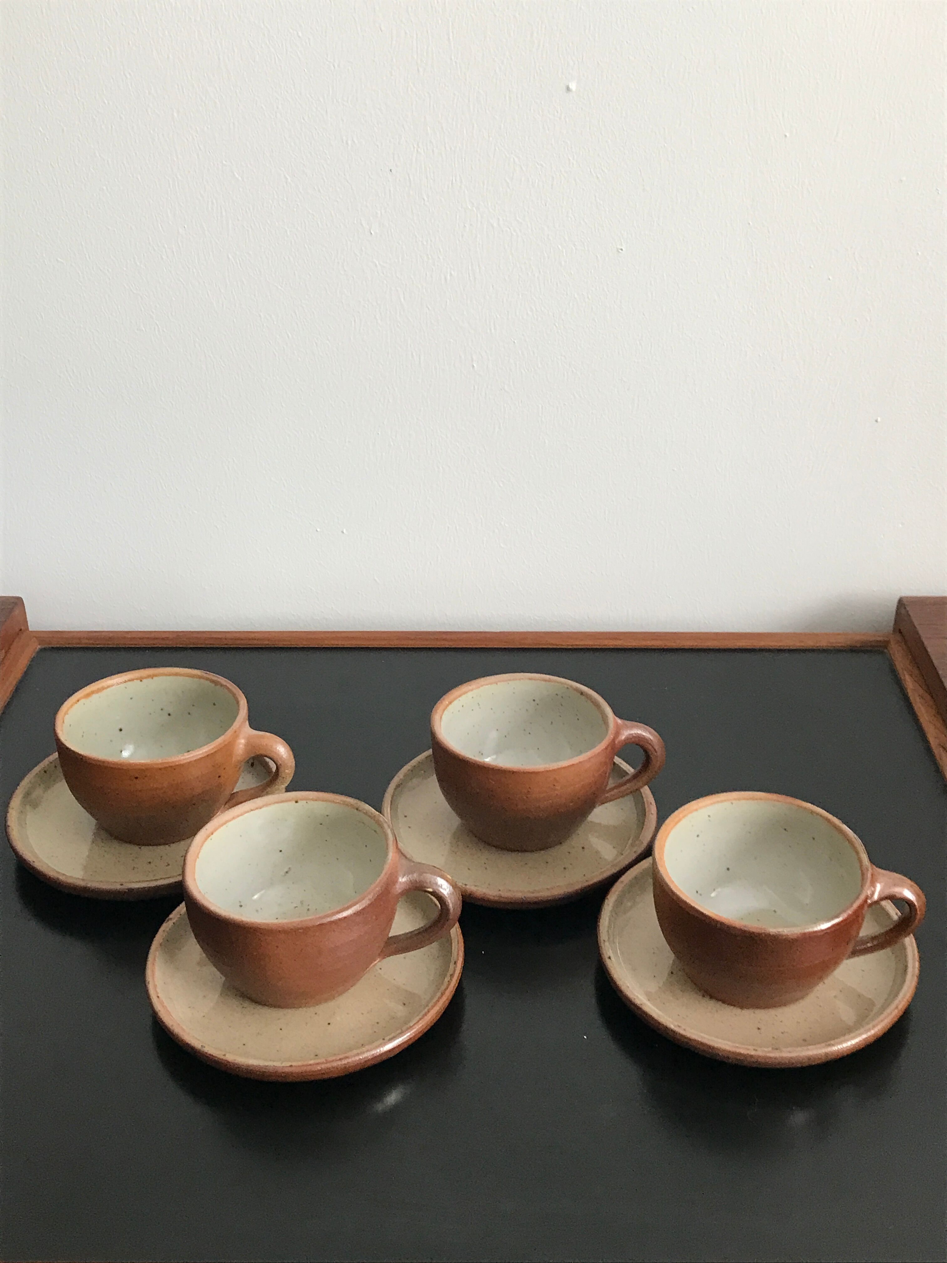 Coffee cups and under cups in gres vintage 1970s - set of 4 cups and under cup
