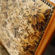 Vintage Salon Armchair with Floral Tapestry Upholstery and Scroll Armrests