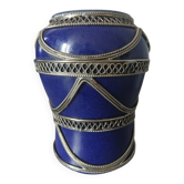 Small Moroccan cobalt blue vase 1960 with silver filigree work