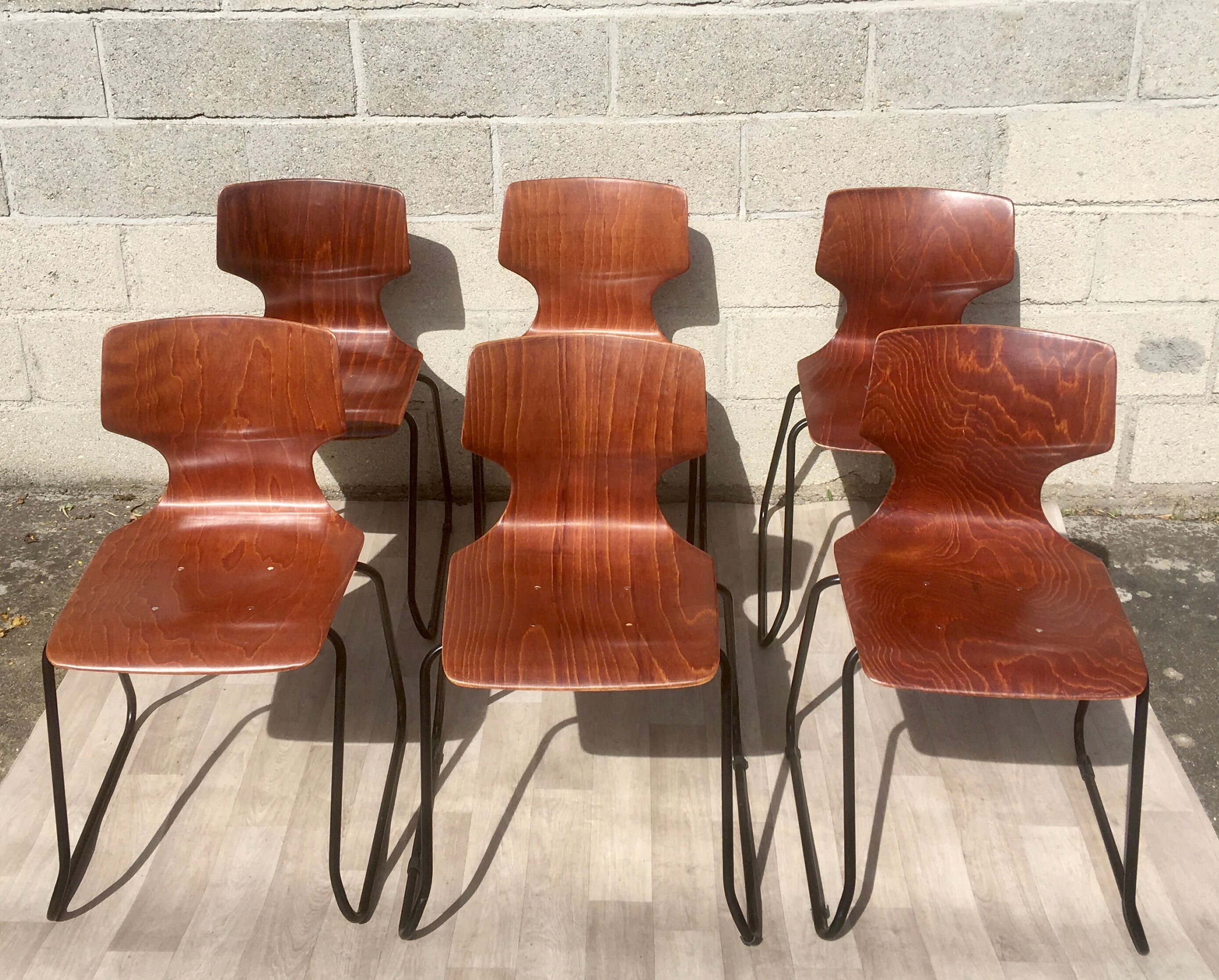 Set of 6 vintage sled chairs