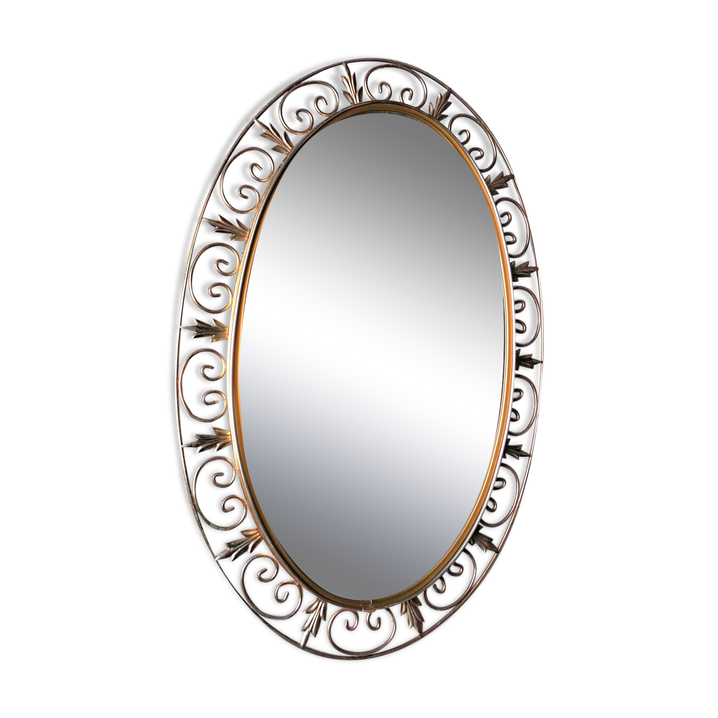 Oval wall mirror sun gilded metal frame vintage 60 70