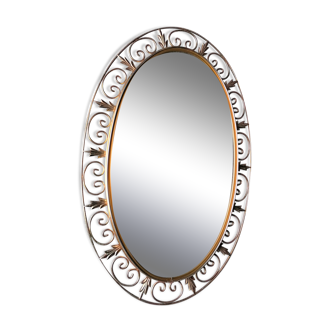 Oval wall mirror sun gilded metal frame vintage 60 70