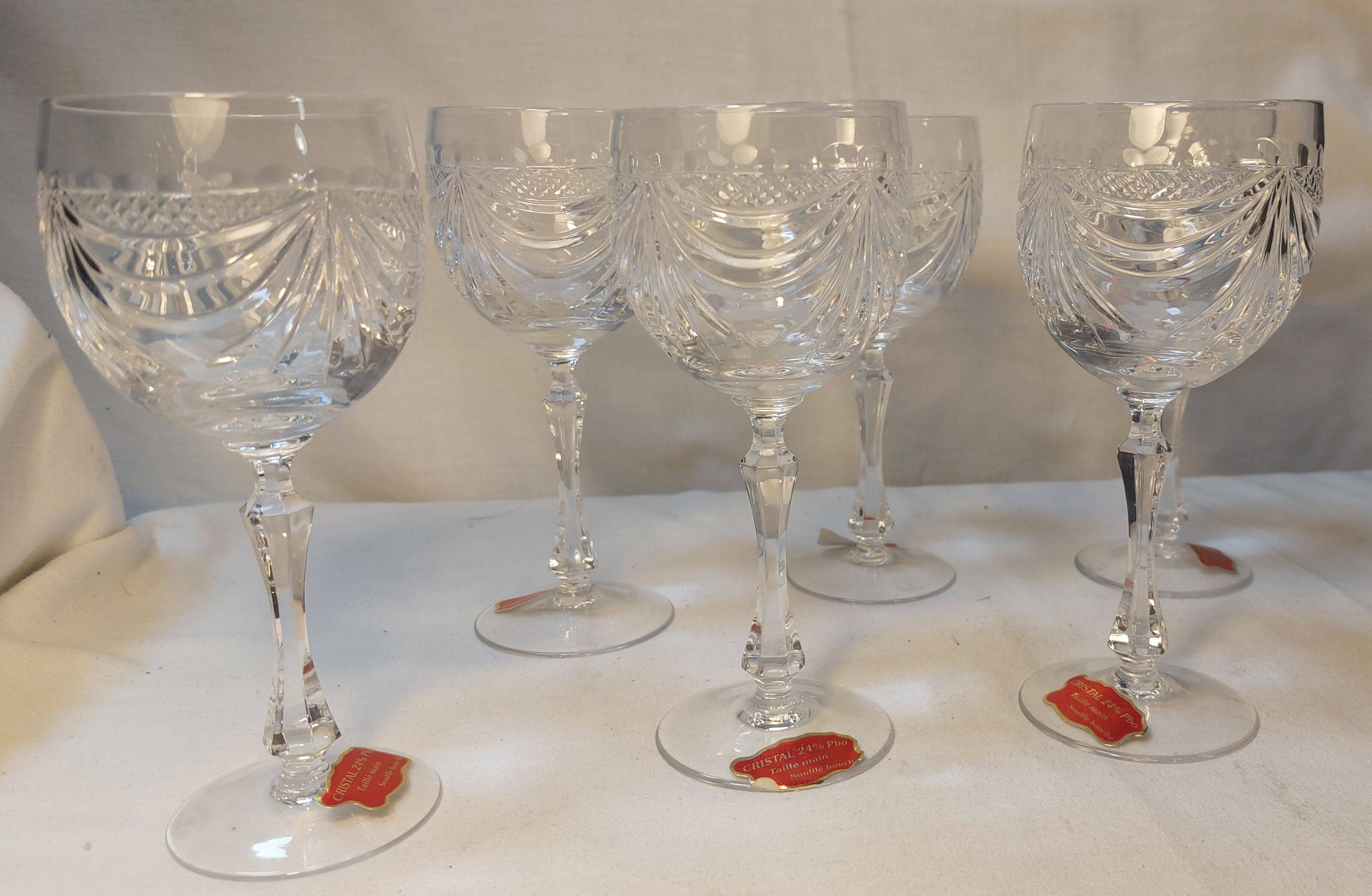 Set of 6 wine glasses and carafe in Lorraine Crystal - Gérard Model