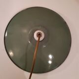 Old suspension in green enamelled sheet metal and porcelain socket to hang