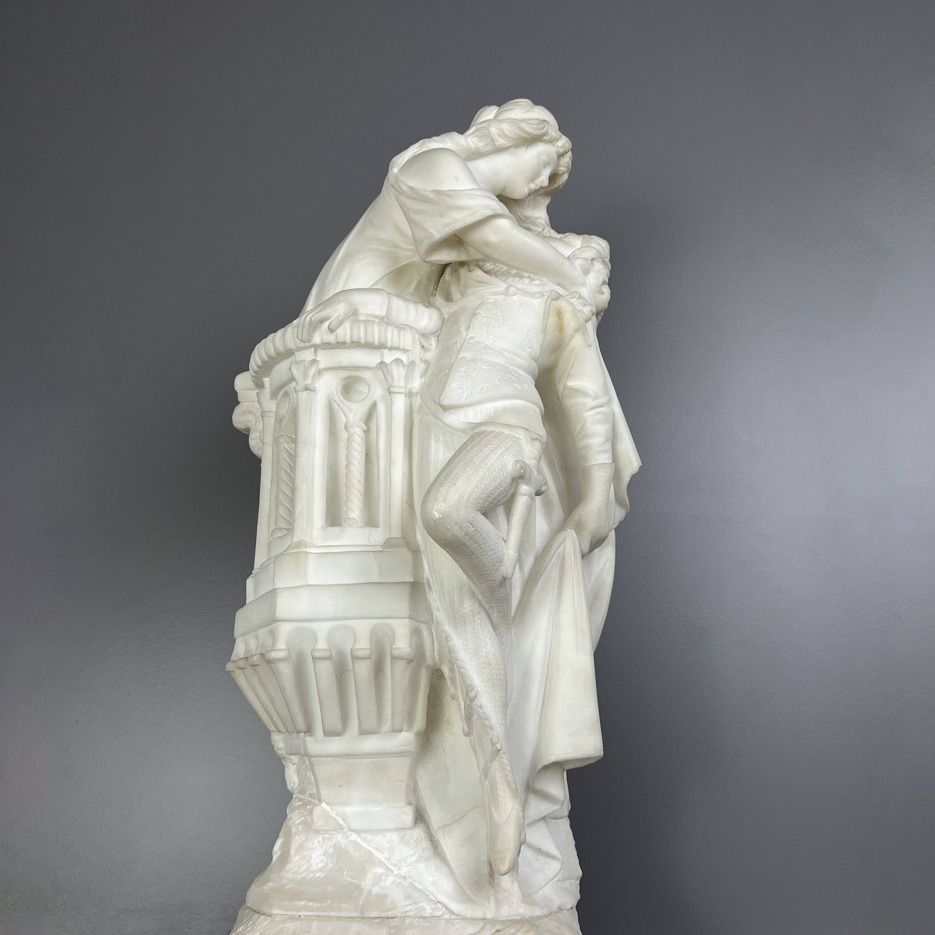 Large Romantic Alabaster Sculpture, Italy, late 19th century, Romeo and Juliet