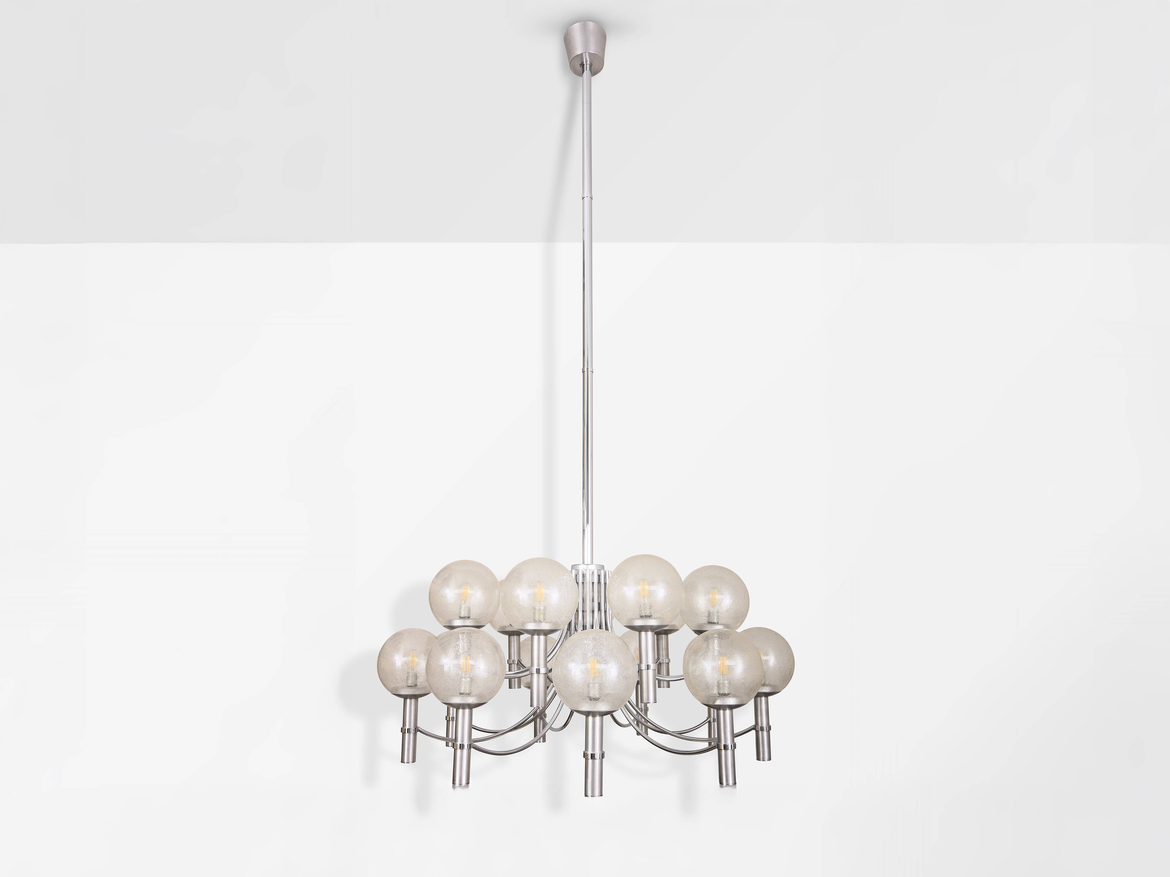 Pair of Veronese chandeliers 165 cms steel glass Murano circa 1970