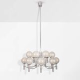 Pair of Veronese chandeliers 165 cms steel glass Murano circa 1970