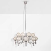 Paire de lustres de Veronese 165 cms acier verre Murano vers 1970