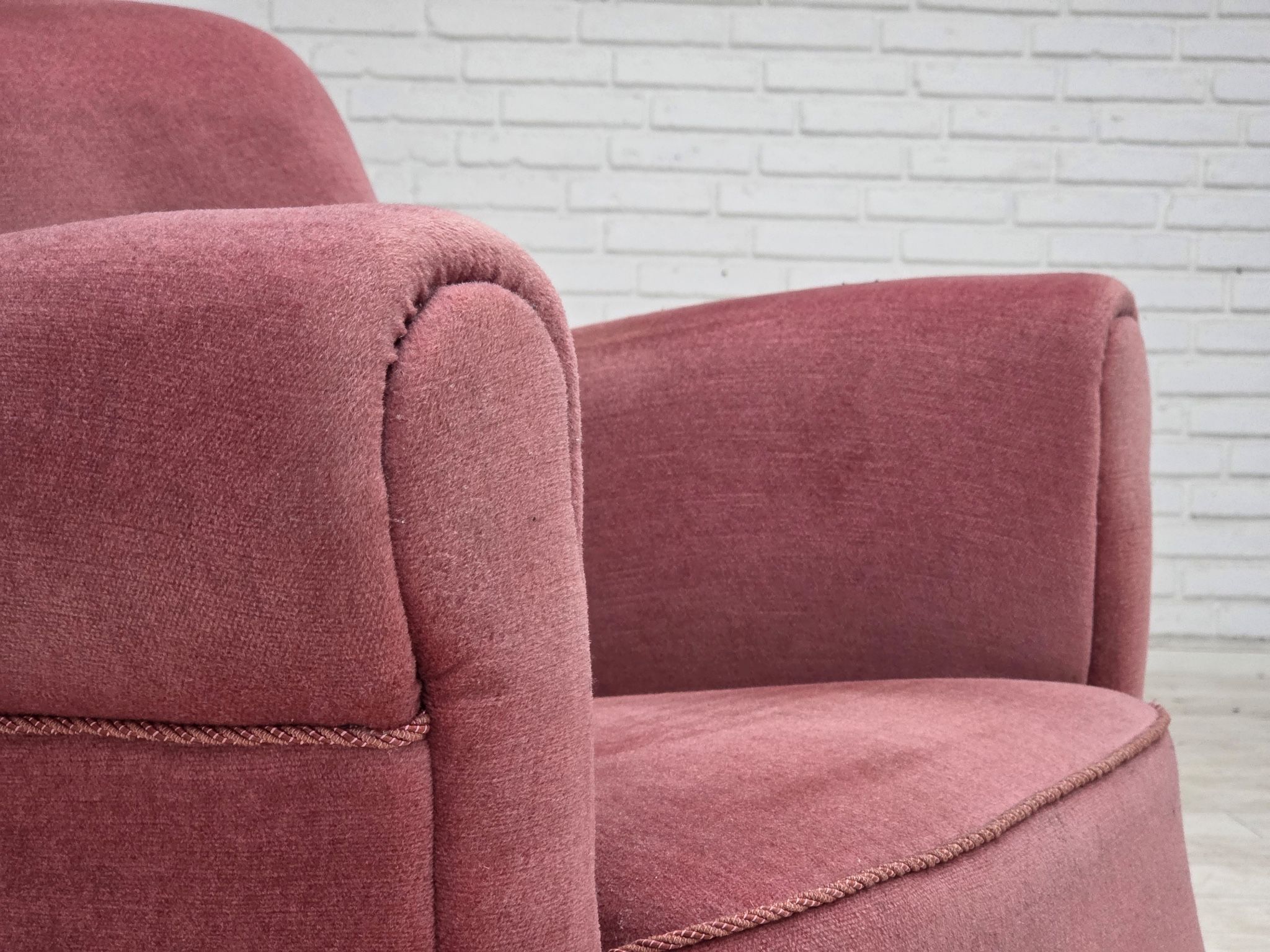 1960s, Danish relax armchair, furniture velour, oak wood.