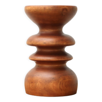 Turned wooden candle holder signed HG, 70s