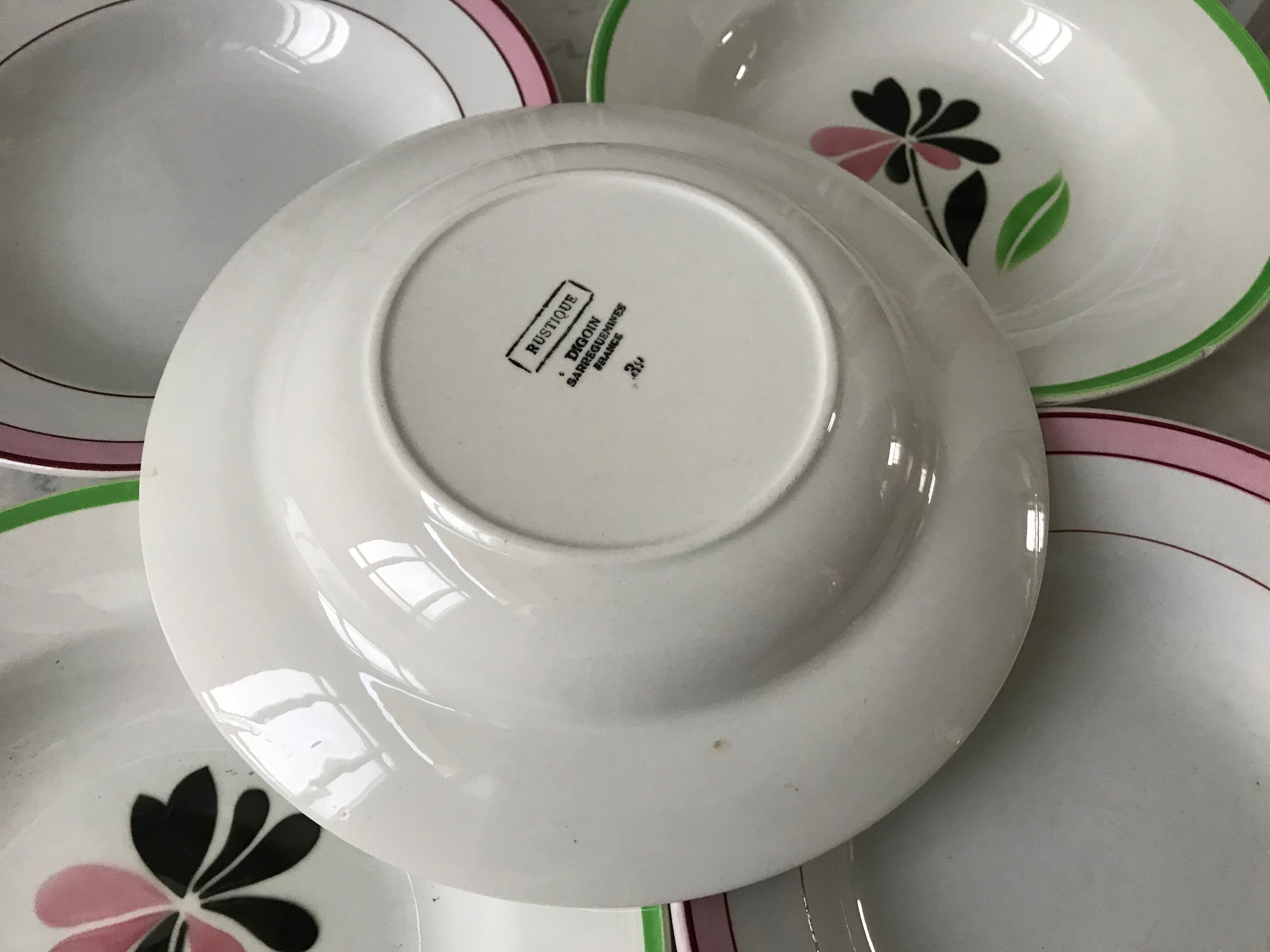 Lot of 5 hollow plates digoin sarreguemines model "rustic" and "casino" 50s