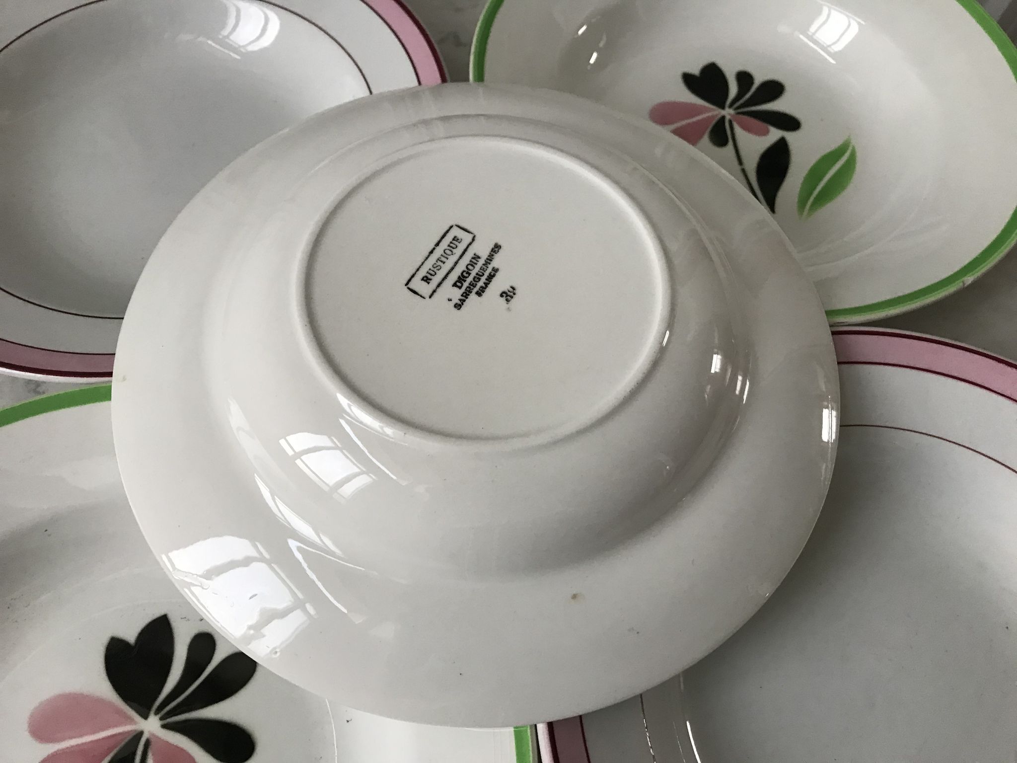 Lot of 5 hollow plates digoin sarreguemines model "rustic" and "casino" 50s
