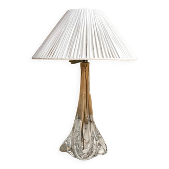 Lampe vintage en cristal et abat jour en coton années 70