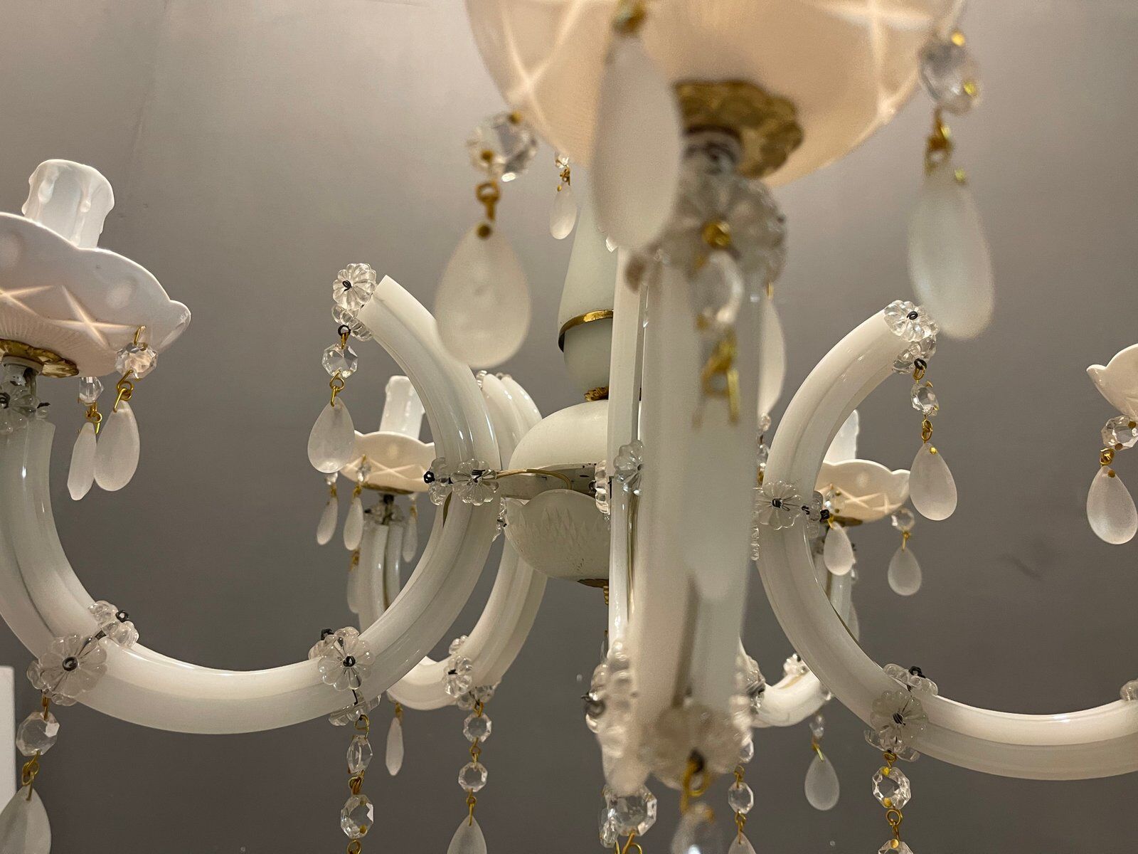 Italian white opaline glass chandelier