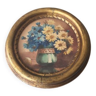 antique medallion painting watercolour signed q