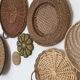 Wall composition of baskets and braided wicker trays