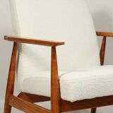 White curly armchair Scandinavian design by H. Lis 1970