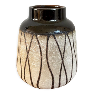 Carstens Tönnieshof 1273-13 Grey & Dark Brown Vase with Swirly Motif, Vintage West German Art Potter