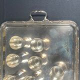 12 cups with silver metal tray