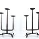 Pair of brutalist wrought iron candlesticks, France, three lights, signed