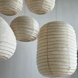 Suspension in rattan and natural japanese linen in the shape of a drop