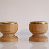 Pair of vintage candle holders in wood and brass