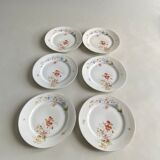 Lot de 6 assiettes à dessert en porcelaine ancienne à fleures peintes à la main