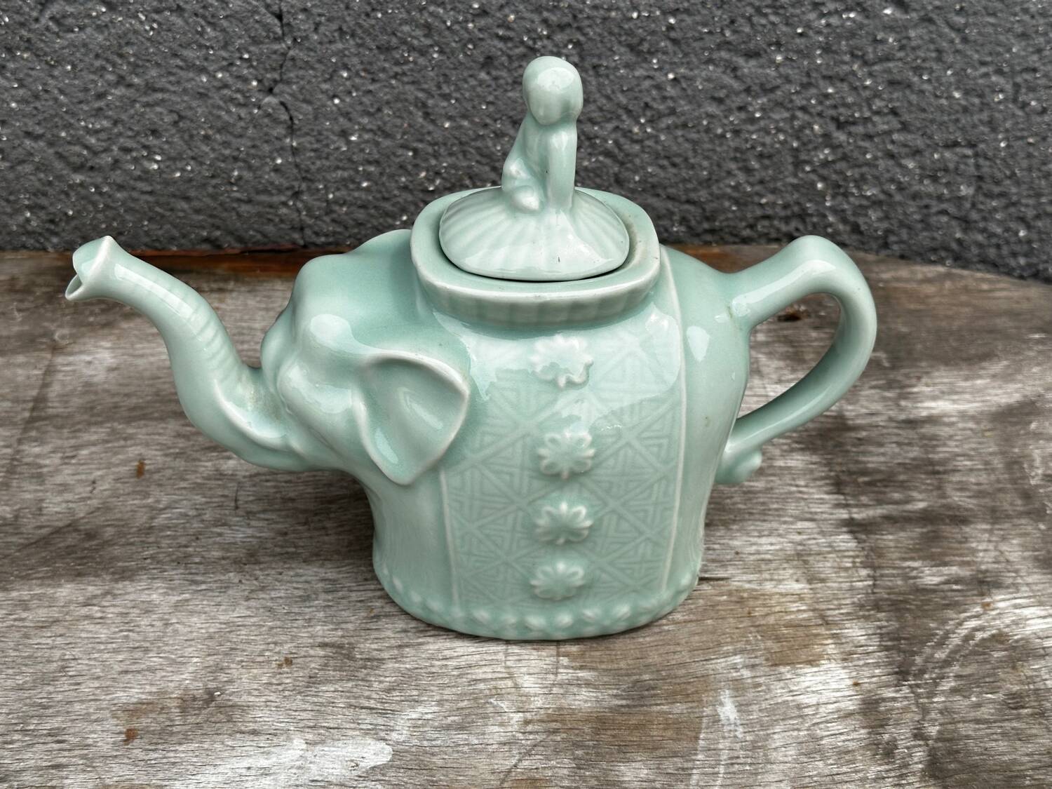 Vintage Chinese Porcelain Teapot - Elephant and Girl on Lid