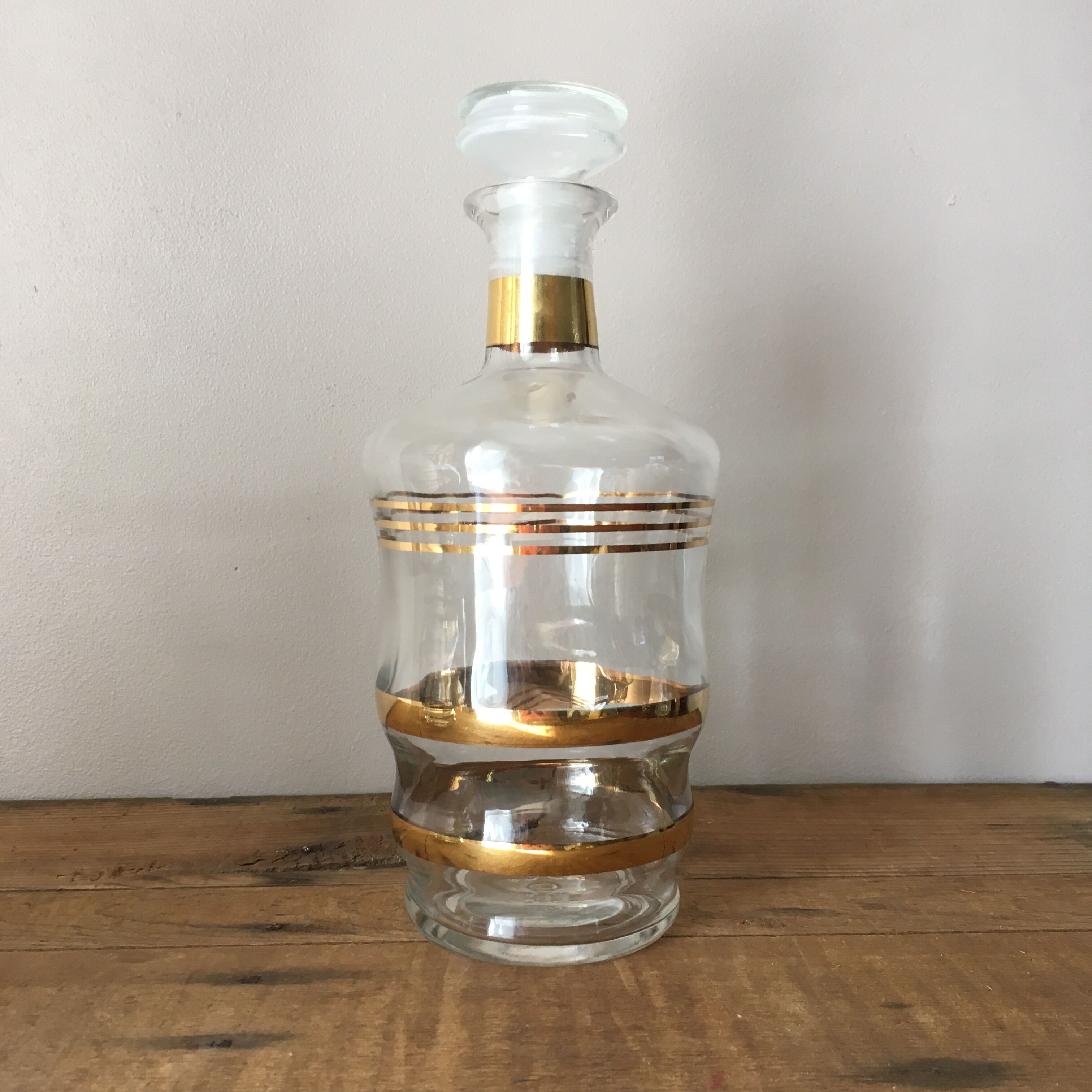 2 decanters with gold piping, 1960s