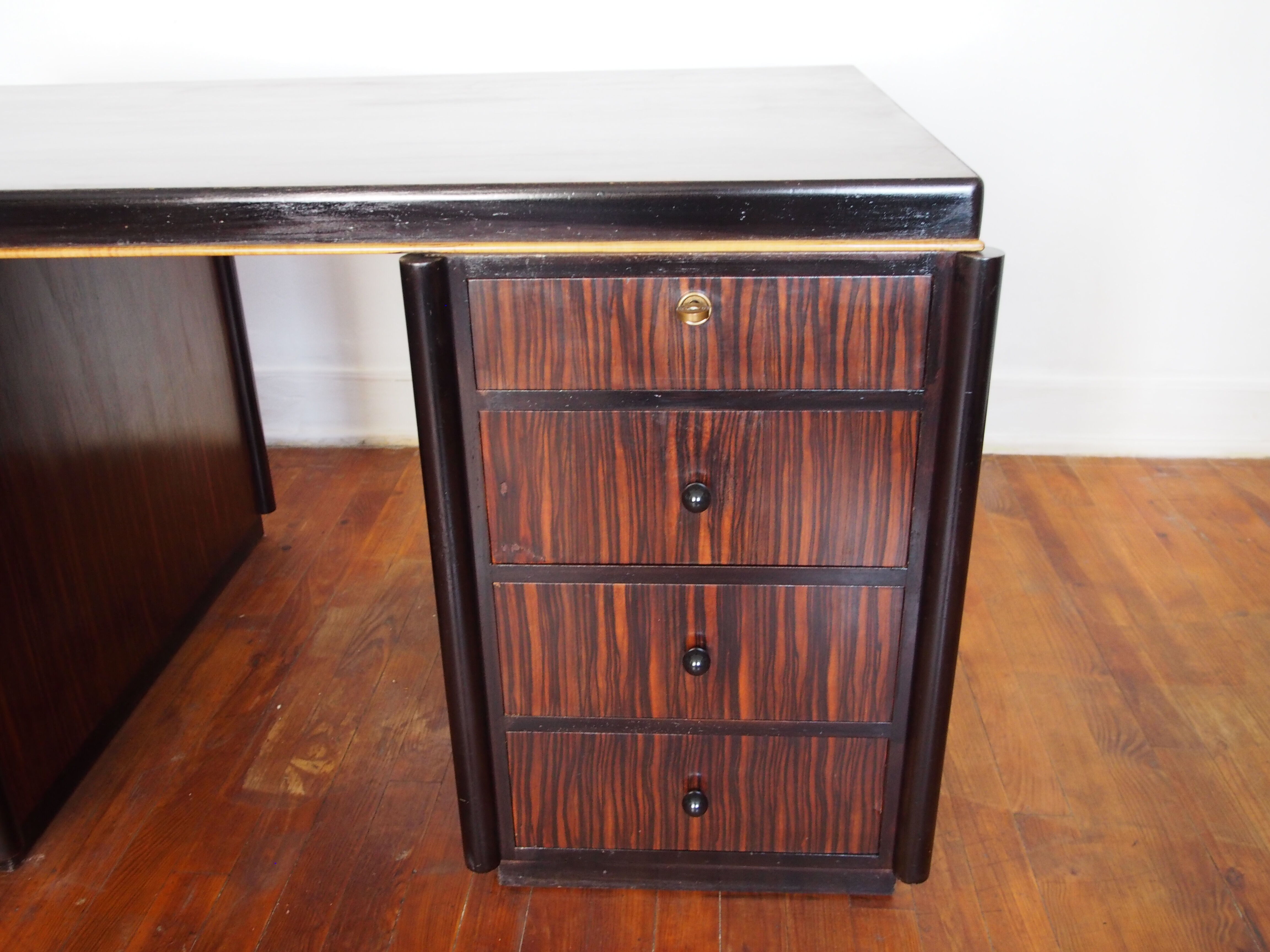 Double-sided Art Deco desk in macassar ebony and blackened wood