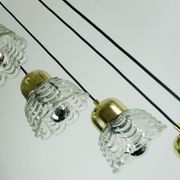 1960s mid century cascading lamp 7 flower-shaped glass shades and brass chandelier