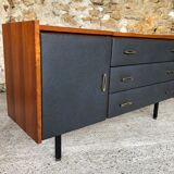 Vintage modular chest of drawers in teak and grey skaï, circa 60's