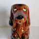 Zoomorphic dachshund dog pitcher in majolica slip