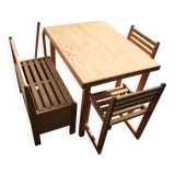 Set child table storage bench toy chest and 2 wooden chairs Pinolino