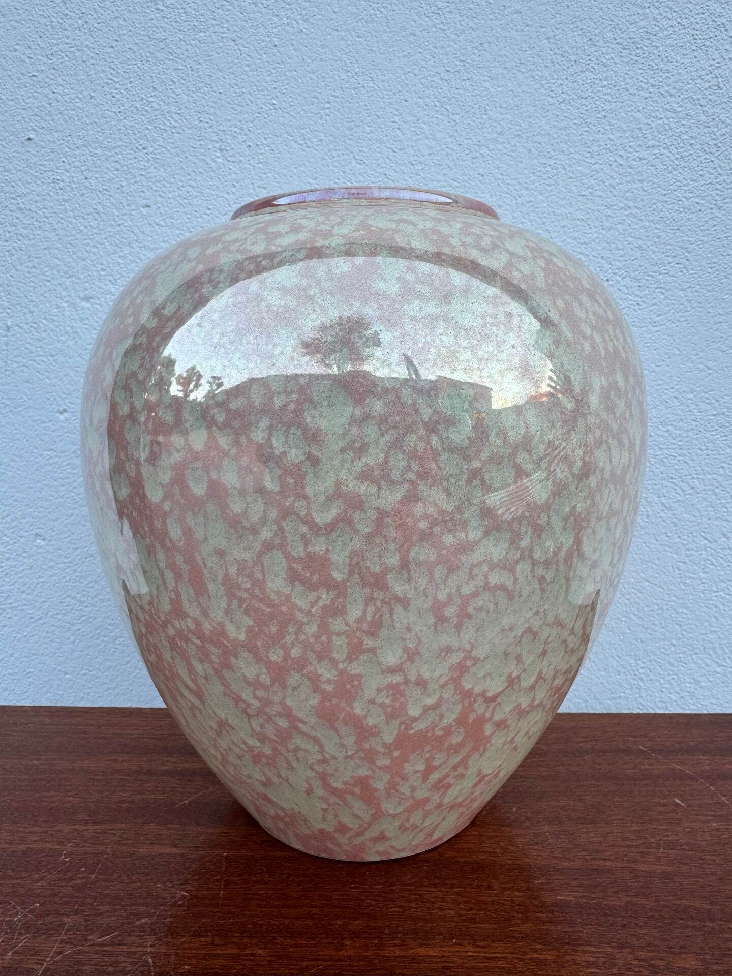 Iridescent Charolles earthenware round vase from the 1980s.