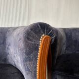 Pair of vintage barrel chairs in blue-grey velvet - 1950s/60s