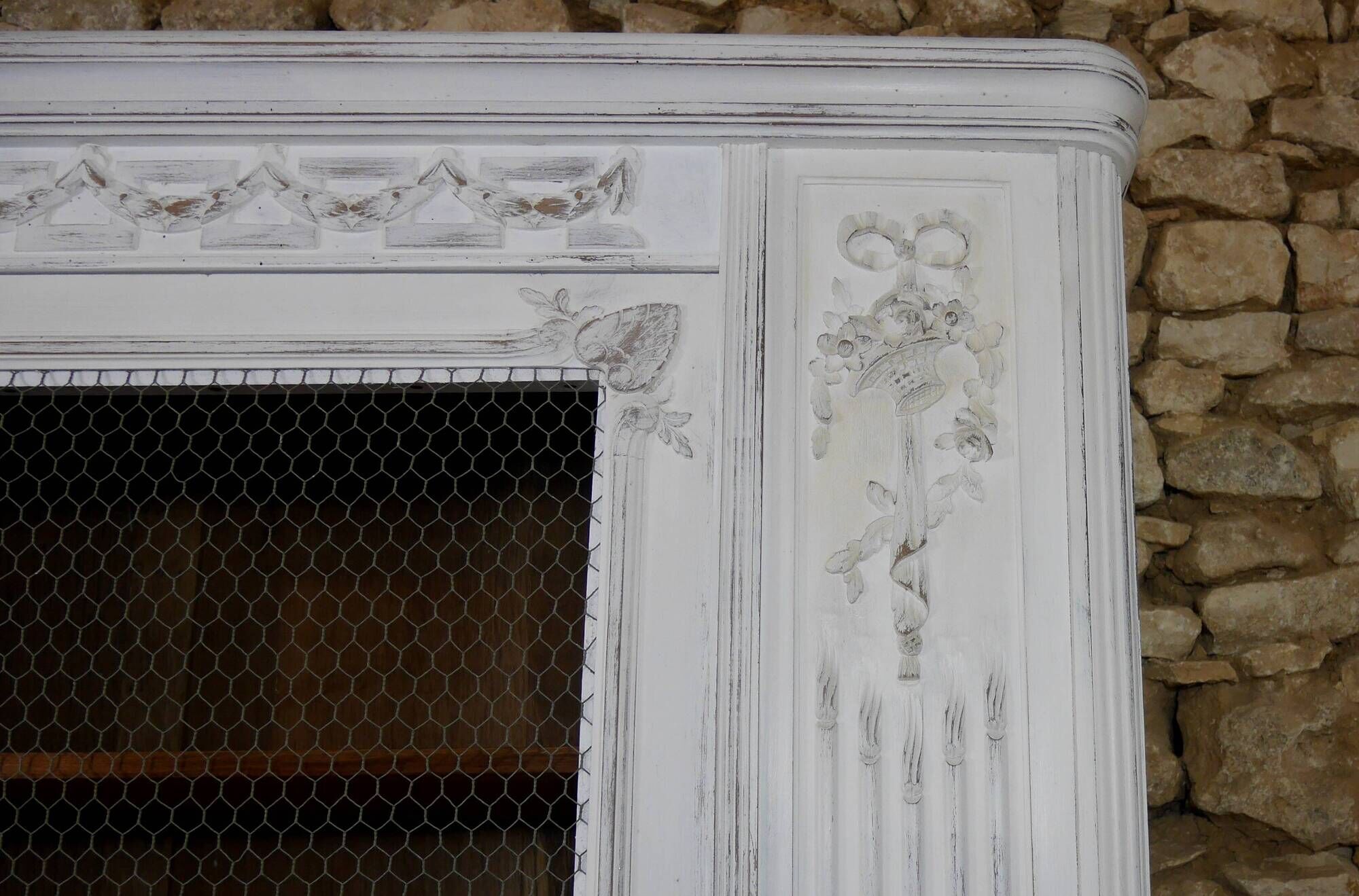 shabby wardrobe with Louis XVI style mesh door