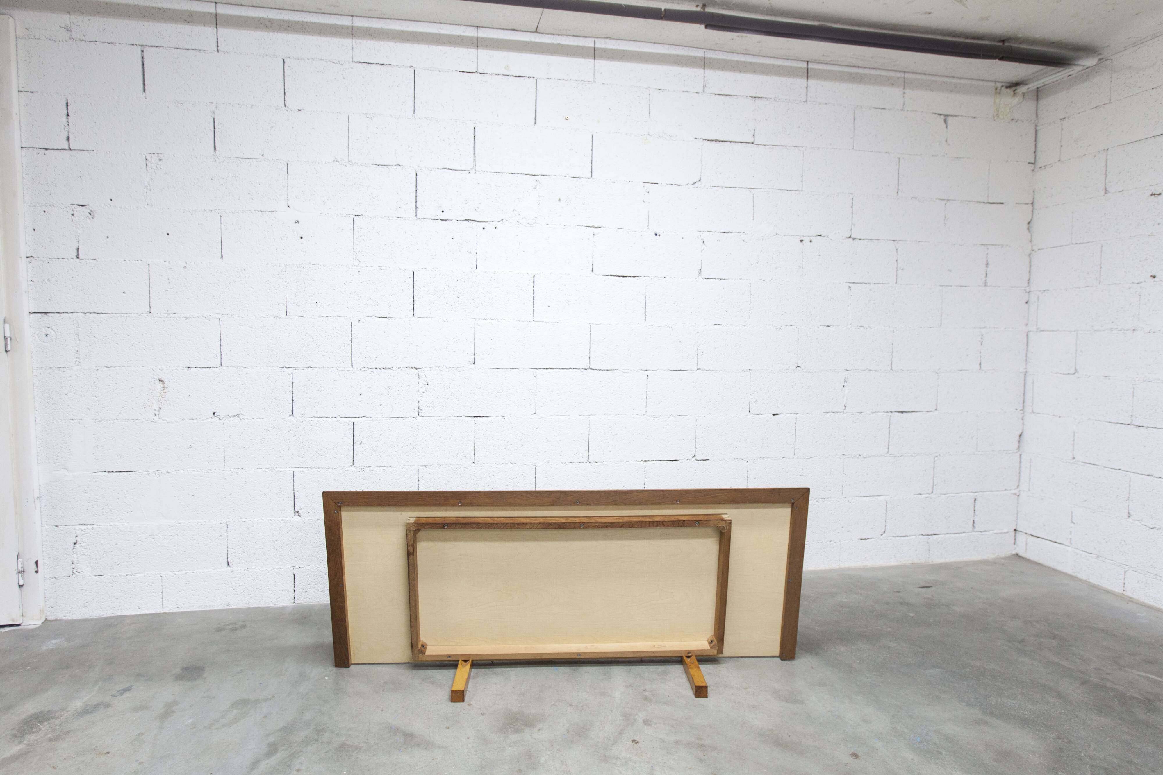 French wardrobe with tapered legs, 3 doors, 1 mirror (27*130), and 1 drawer.