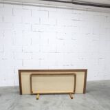 French wardrobe with tapered legs, 3 doors, 1 mirror (27*130), and 1 drawer.