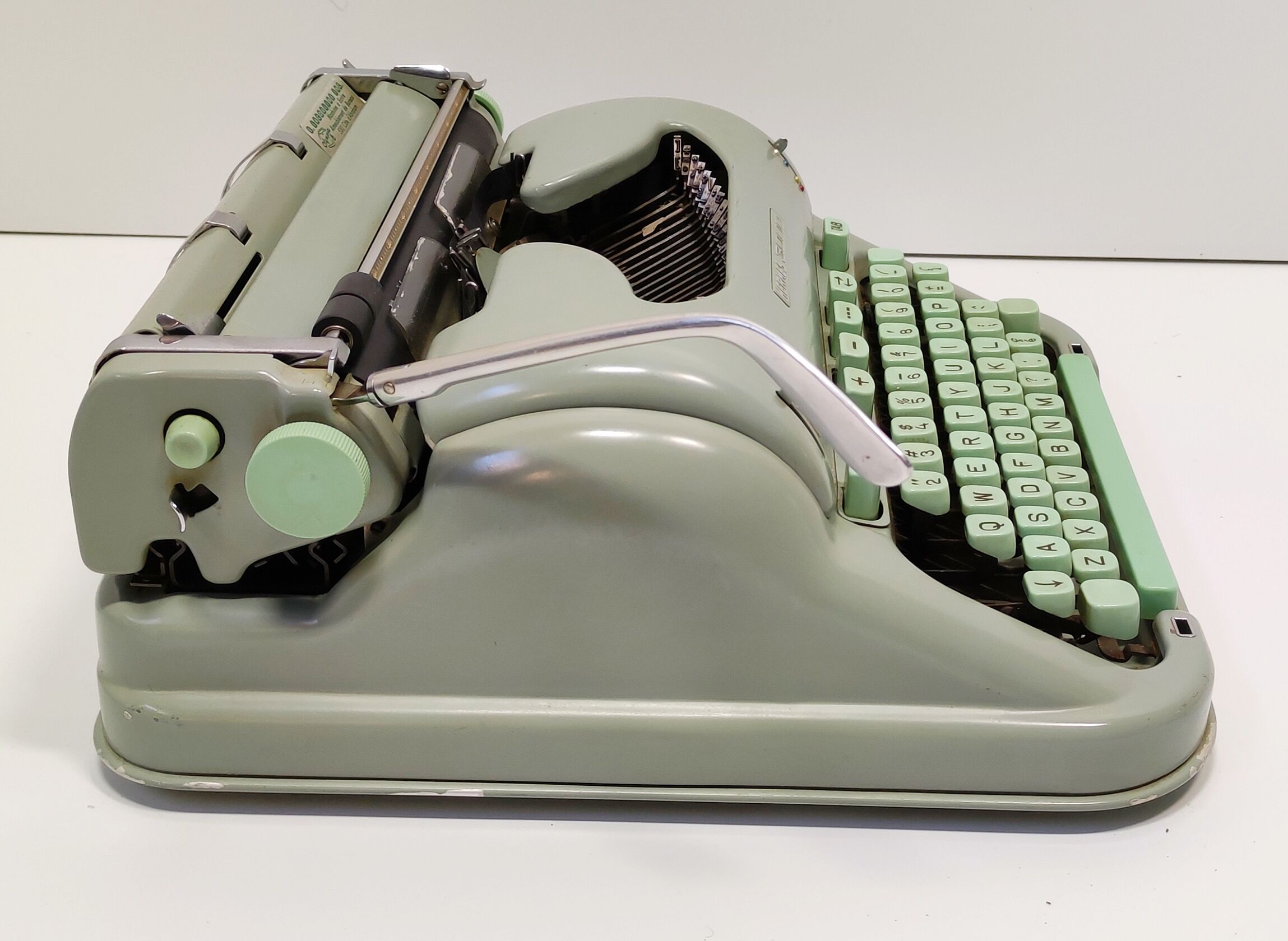 Hermes 3000 green blue typewriter