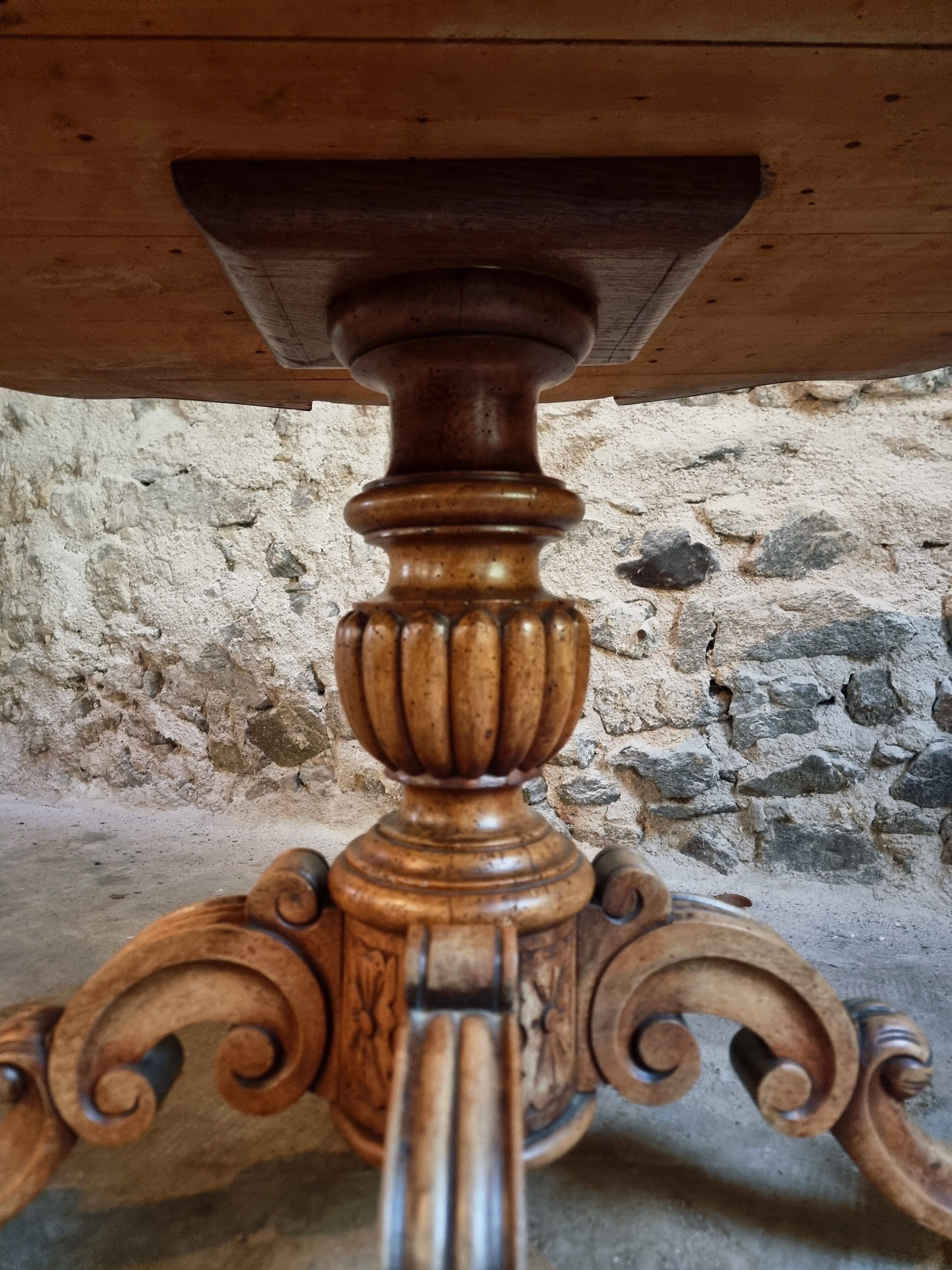 French antique walnut violin table, centre table with drawer, circa 1880–1900.