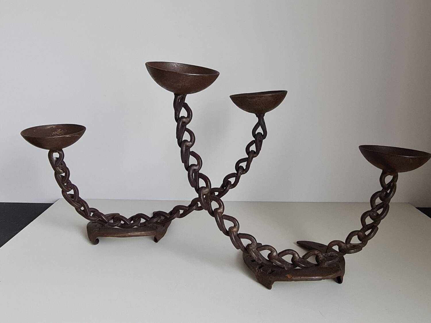 Pair of brutalist wrought iron candlesticks or lamp / Franz West style / 70s / vintage / artisanal work / Mid-Century