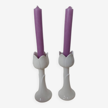 Two tulip candle holders
