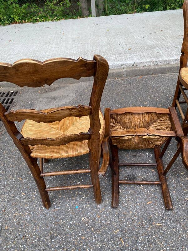 Lot de 10 chaises provençal en bois massif et assise paillée coquille Louis