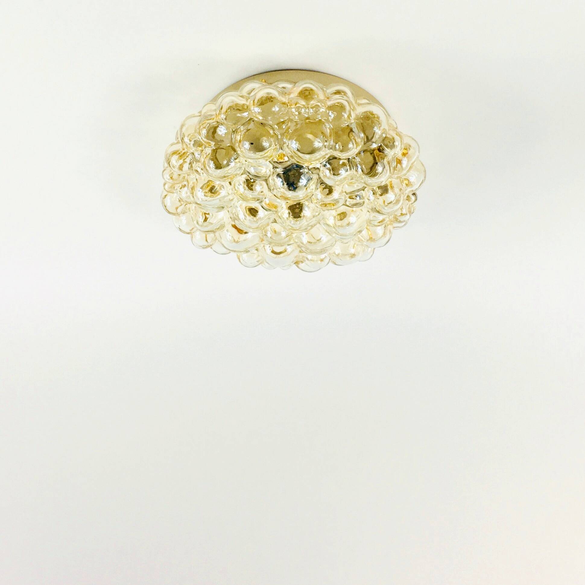 Large Amber Bubble Glass & Brass Ceiling Light By Helena Tynell For Limburg, Germany, 1960s