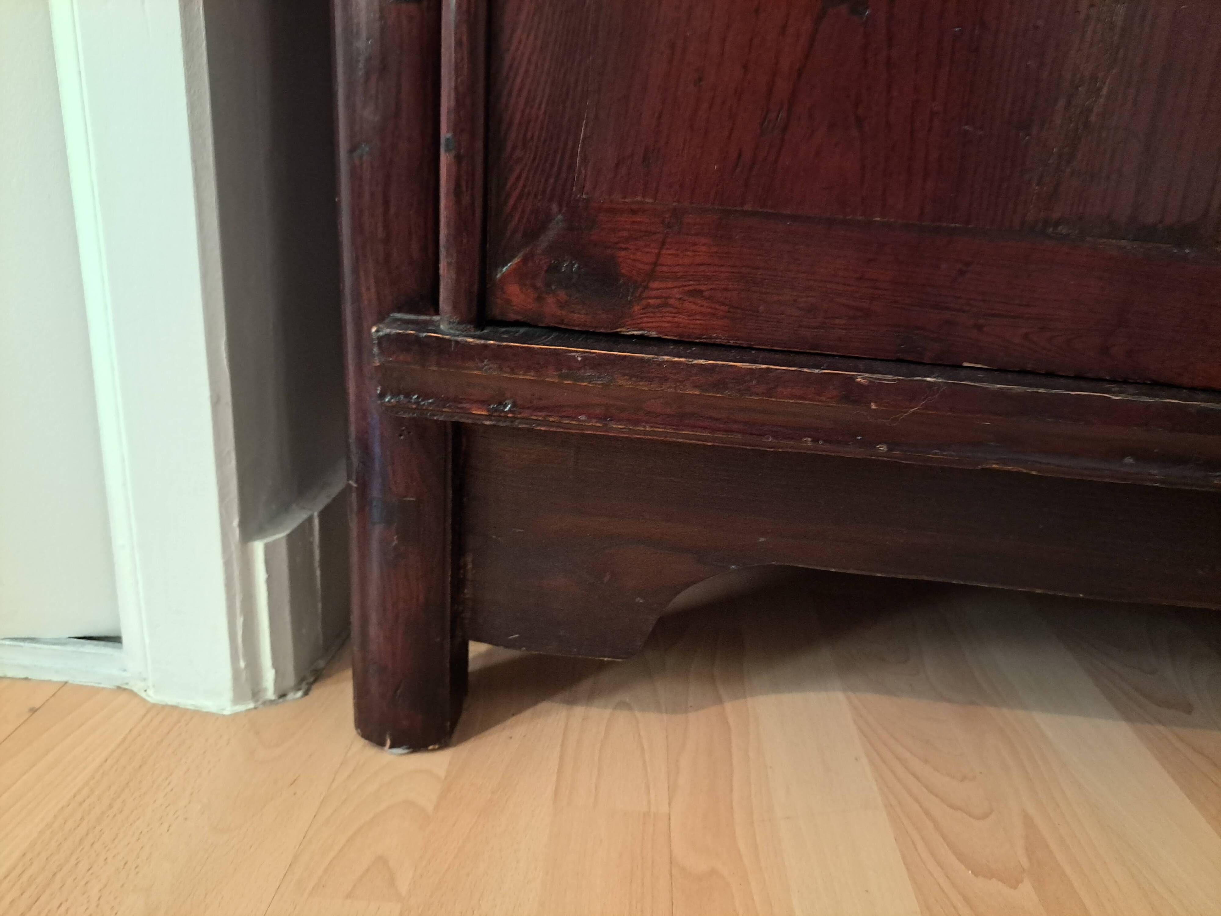Brown lacquered Chinese wardrobe from Shandong.
