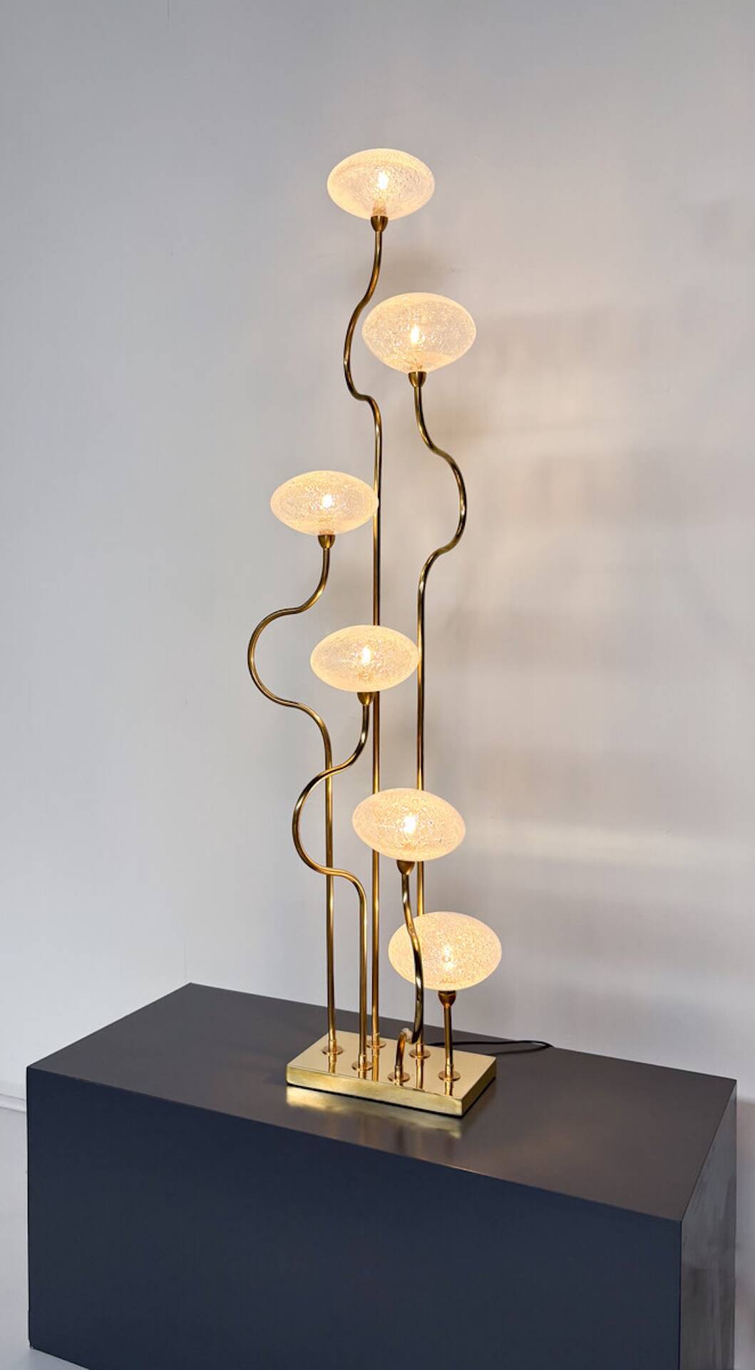 Contemporary Floor Lamp, Brass and Glass, Italy