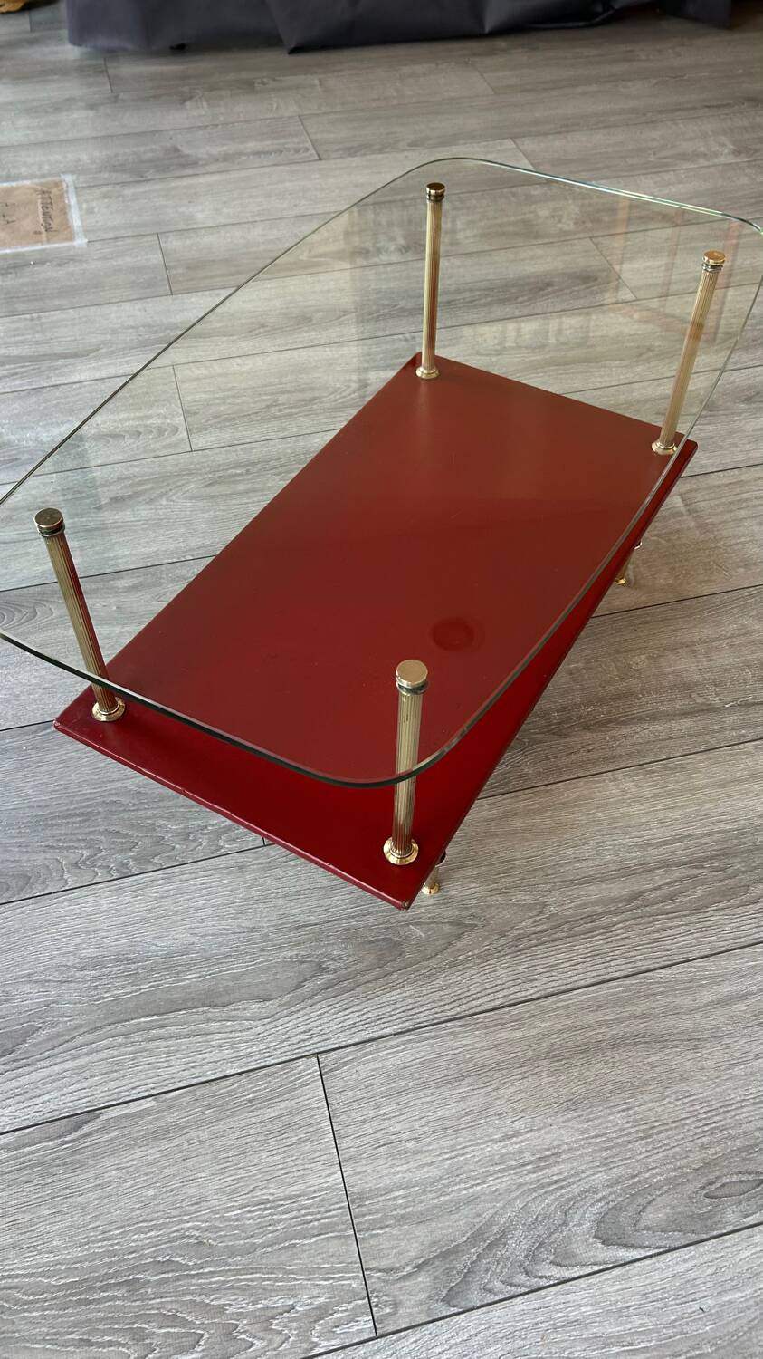 Vintage glass and brass coffee table