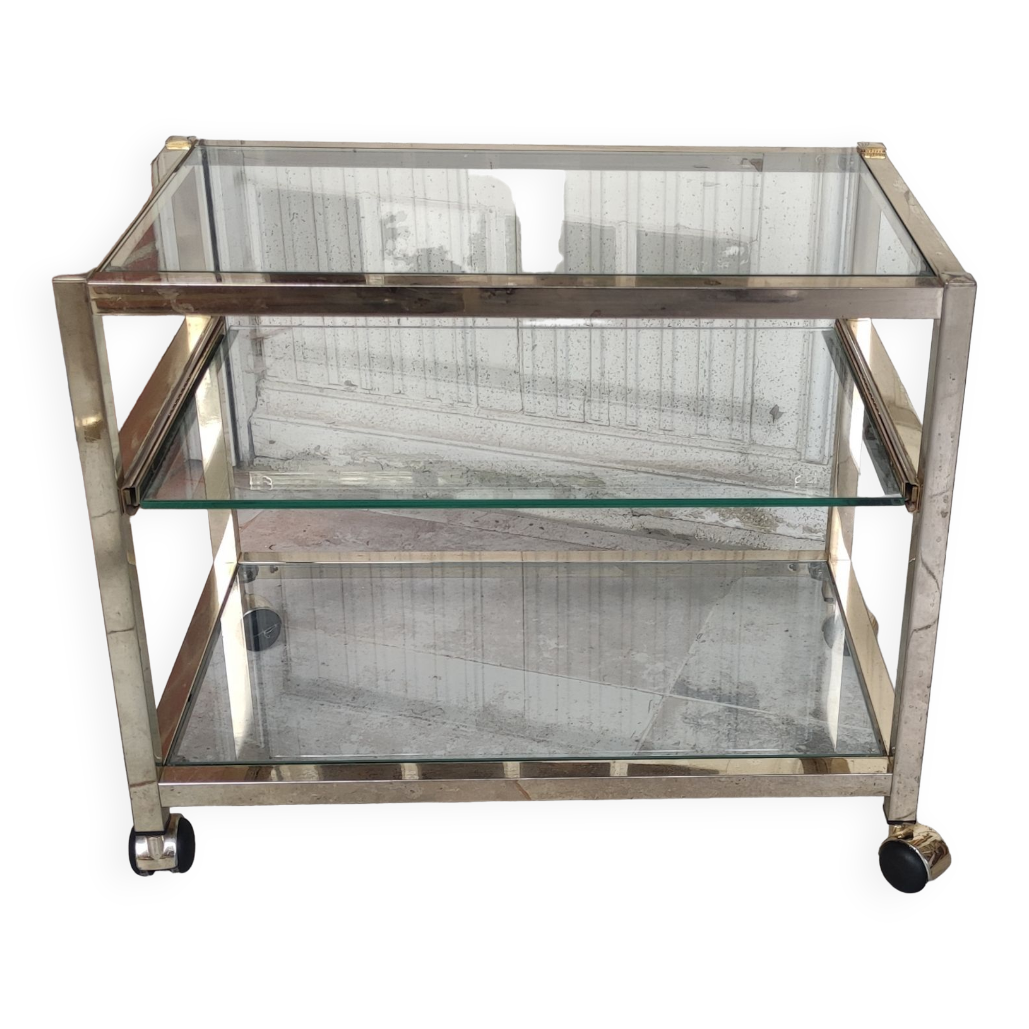 Rolling console service design / gold metal and glass