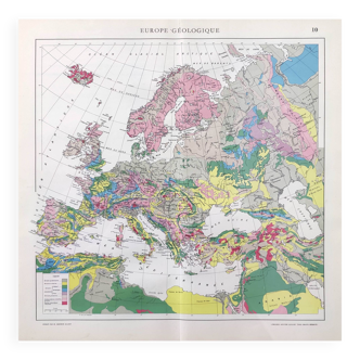 Carte ancienne Europe 43x43cm de 1950